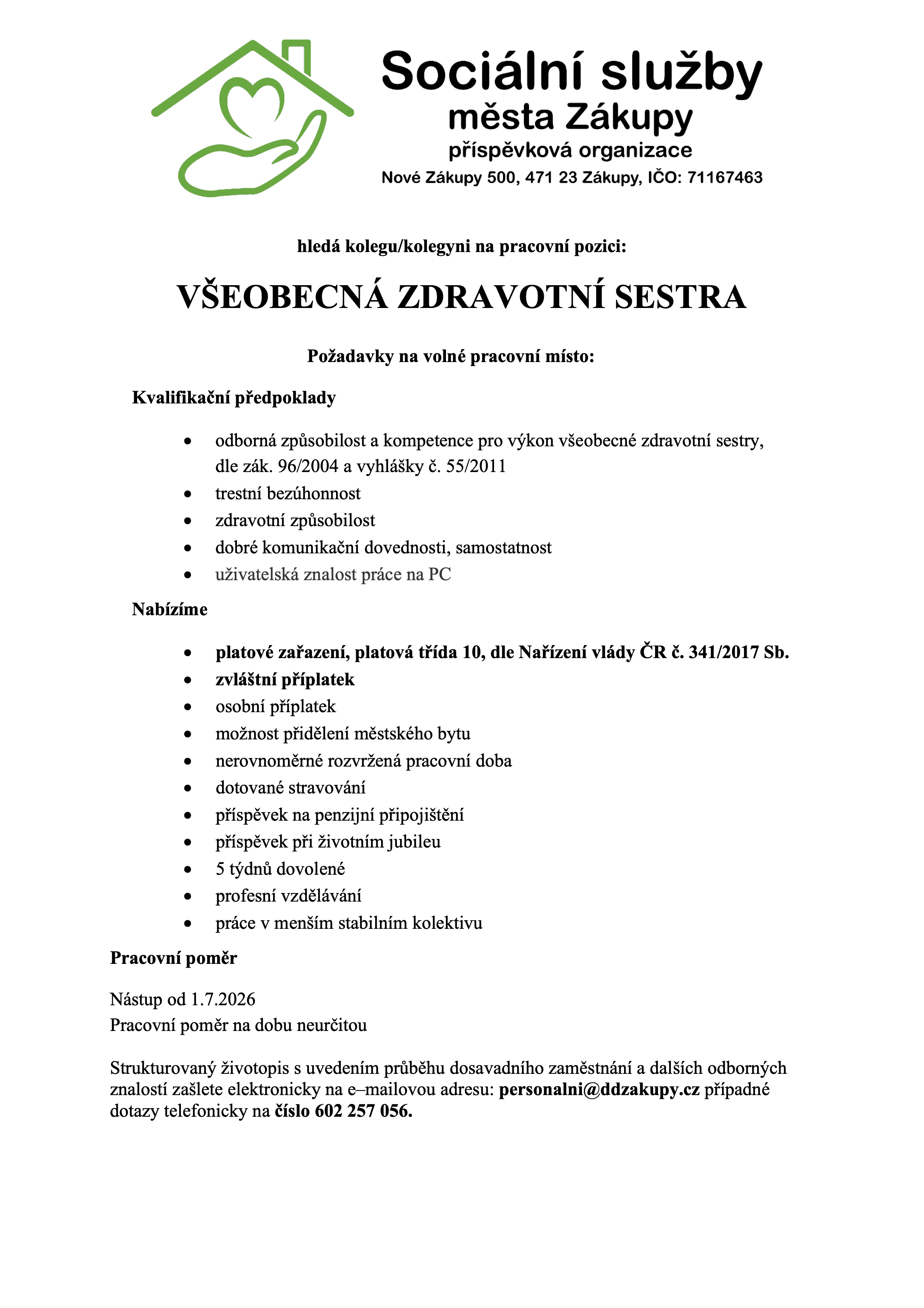 Inzerát - Všeobecná zdravotní sestra