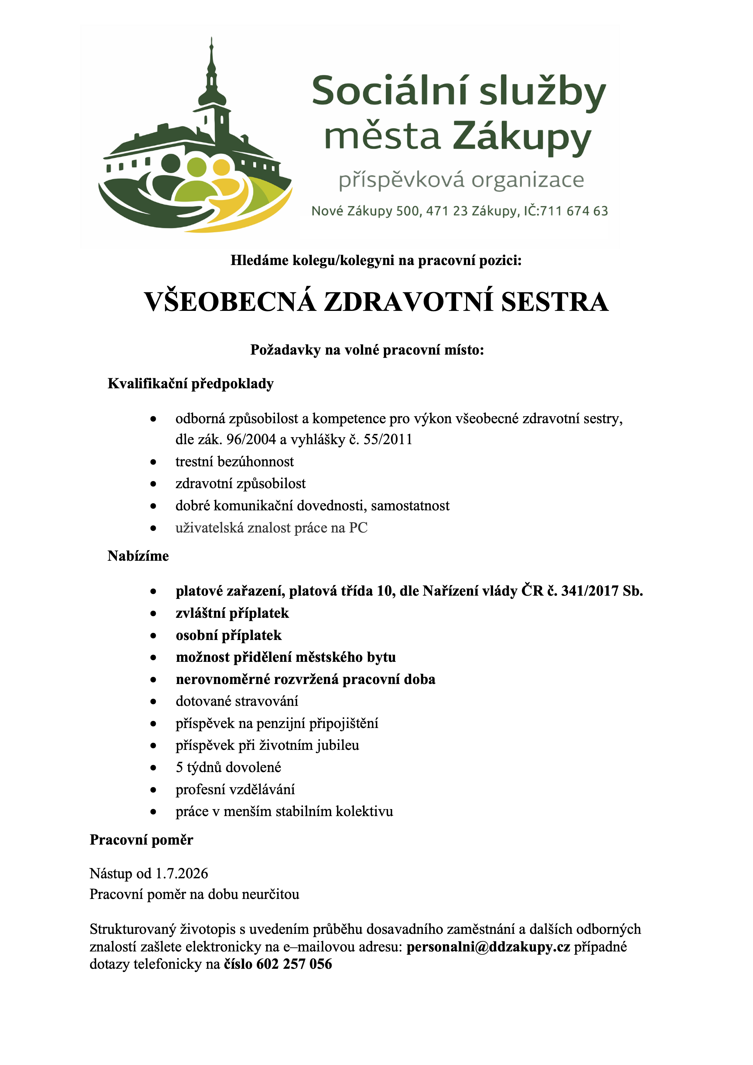 Inzerát - Všeobecná zdravotní sestra